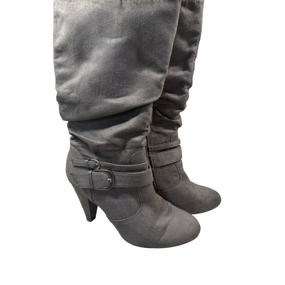 APT 9 Womens‎ Gray Suede Slouchy Buckle Heeled Booties Size 8.5M